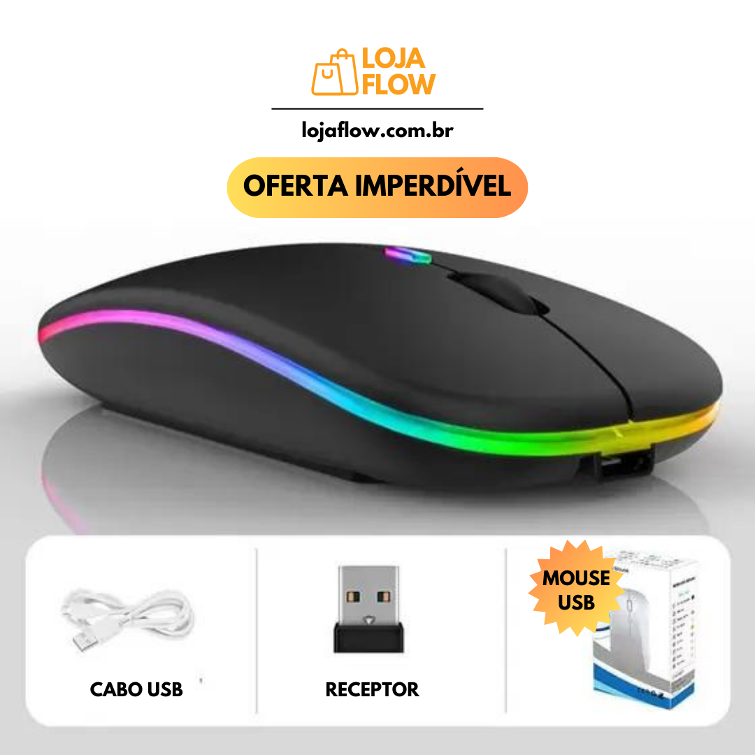 Mouse Sem Fio Recarregável Wireless Led + Cabo USB